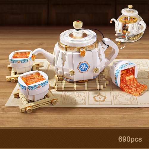 ENJBRICK Mini Building Blocks Teapot Kit for Adutls,Cute City Tea Shop Building Set for Girls 8-12 Years 690 pcs