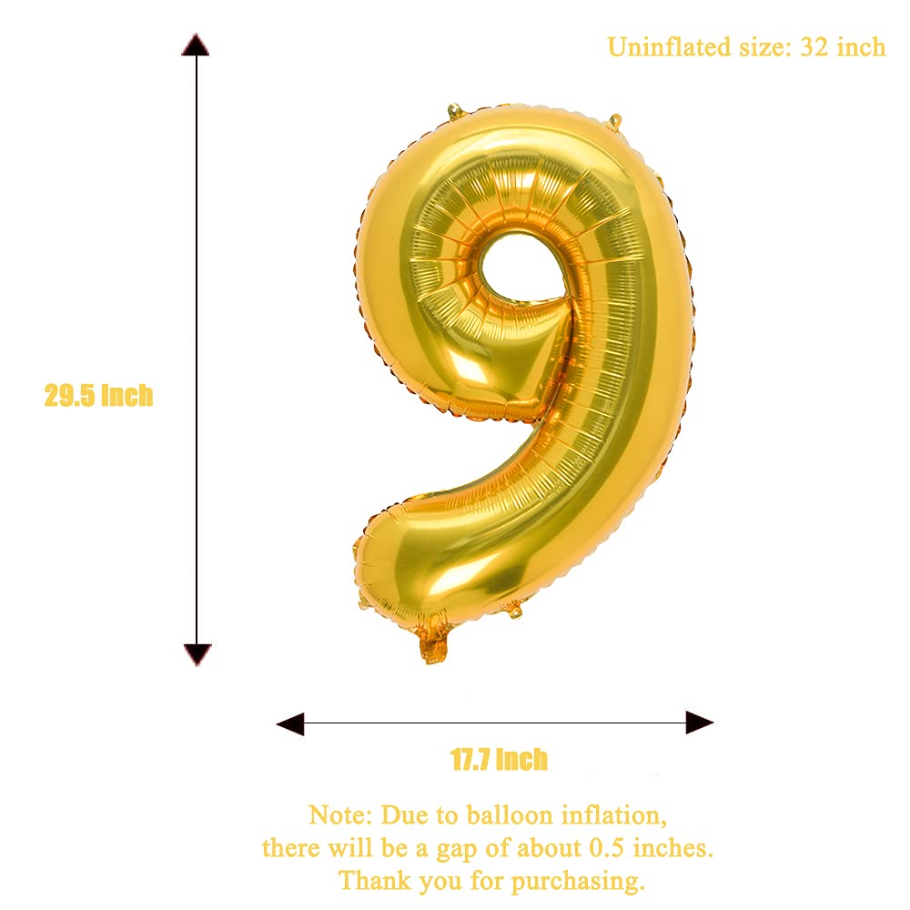 32 Inch Gold Number 9 Balloons Foil Ballon Digital Birthday Party Decoration Supplies (Gold Number 9 Balloon)