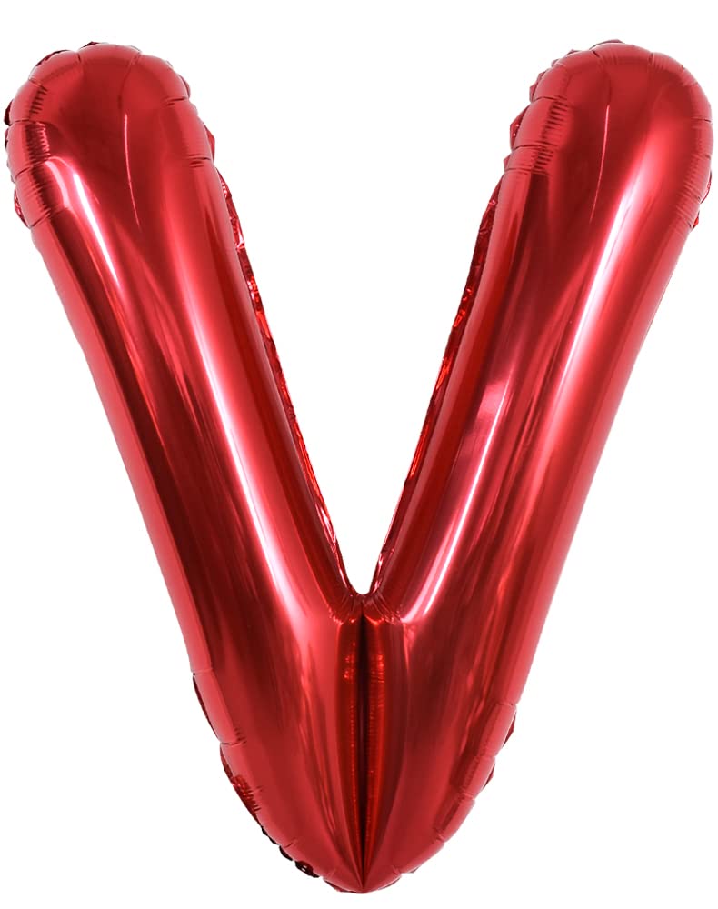 Toniful 40 Inch Large Bright Red Letter Balloons A-Z, Giant Jumbo Helium Foil Mylar Big Letter V Balloons For Birthday Party Ann