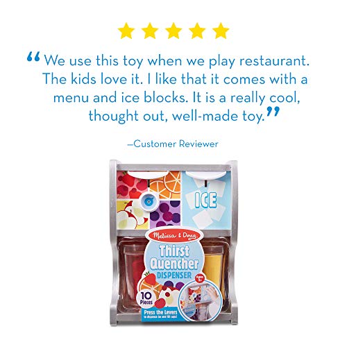 Melissa & Doug Wooden Thirst Quencher Drink Dispenser With Cups, Juice Inserts, Ice Cubes - Pretend Play Soda Fountain, Food Set