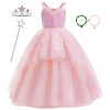 keaiyouhuo Kids Pink Witch Costume for Girls Pink Princess Sequins Tulle Dress Halloween Cosplay Outfits with Crown and Wand