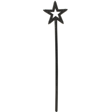 Qeuly Star Wand Black Fairy Wand 13 Inches Angel Wand Star Magic Princess Wands Plating Silver Star Stick (Black)