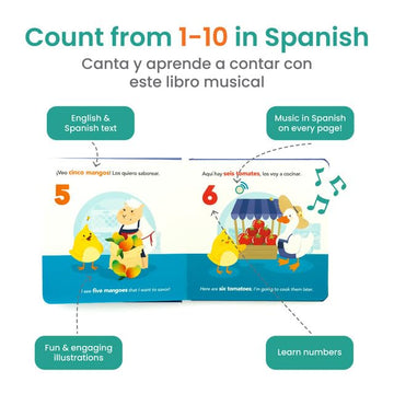 Binibi Spanish Musical Book - Bilingual Learning for Kids 1-3 - Cardboard - Counting at The Market - El Mercado