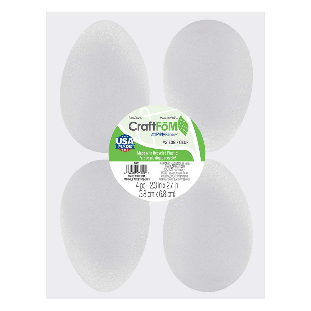 Floracraft Styrofoam Egg, 3-1/6 X 2-5/16 Inches, White, Pack Of 4