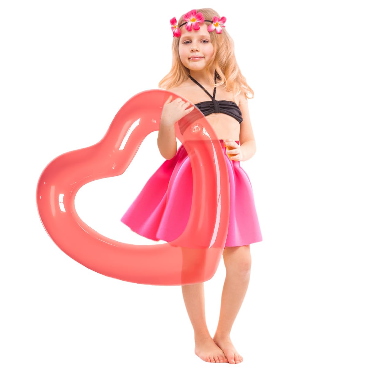 Kid Heart Pool Float,Kid Pool Floats, Water Fun Beach Party Toys For Kids,Birthday Scene Layout Props. (18 In, Transparent Red
