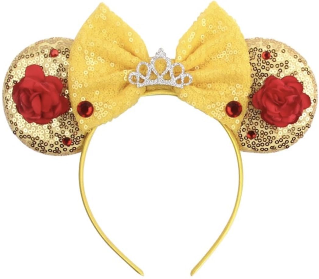 CLGIFT Princess Minnie Ears,Pick your color, Flower Minnie Ears, Floral minnie ears, Purple Sparkle Mouse Ears (Belle)