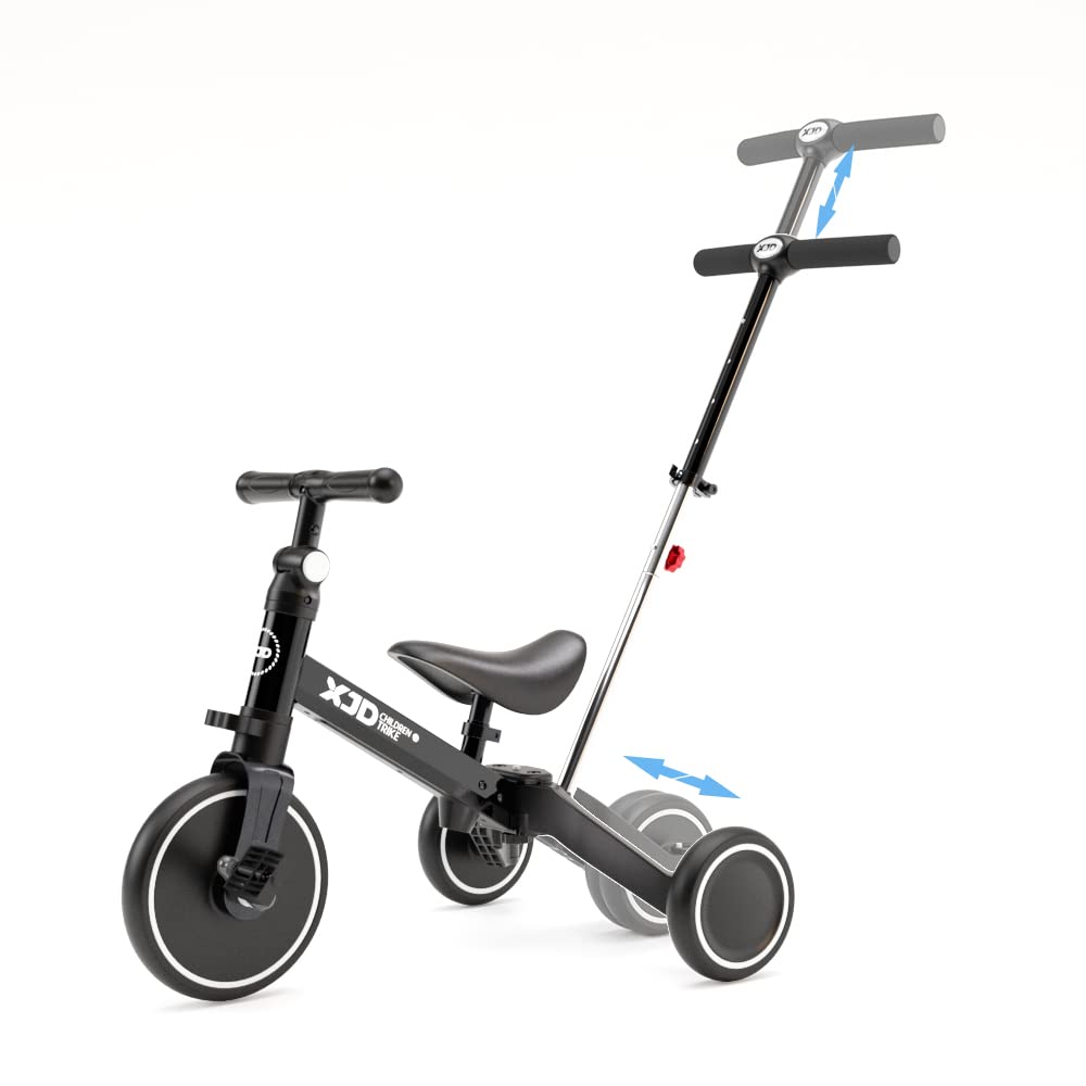 XJD Toddler Bike, 7 in 1 Tricycle with Push Handle, Balance Bike for 1-3 Years Old, Adjustable Seat Height & Removable Pedal, Bl
