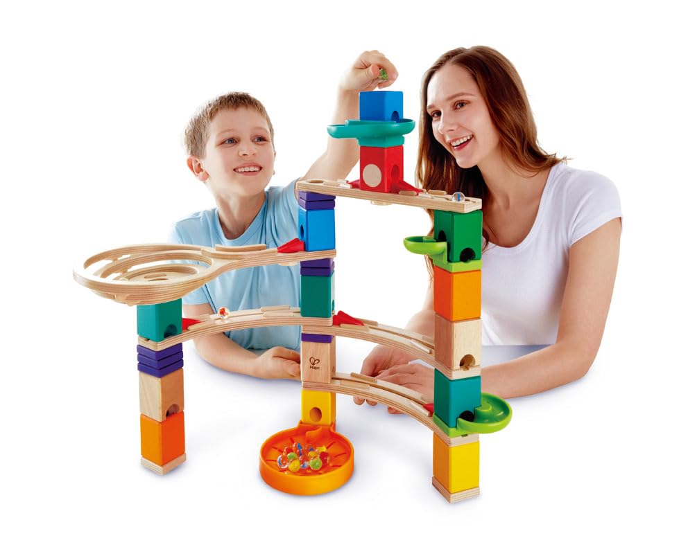Hape Quadrilla Cliffhanger Wooden Marble Run Blocks | Marble Maze Run Set, Early Educational Stem Development Building Toys For