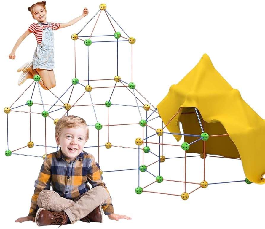 Td Creations Kids Fort Building Kit Indoor Construction Play Set With Rods & Balls, Creative Stem Toy For Ages 3+, Build Tents