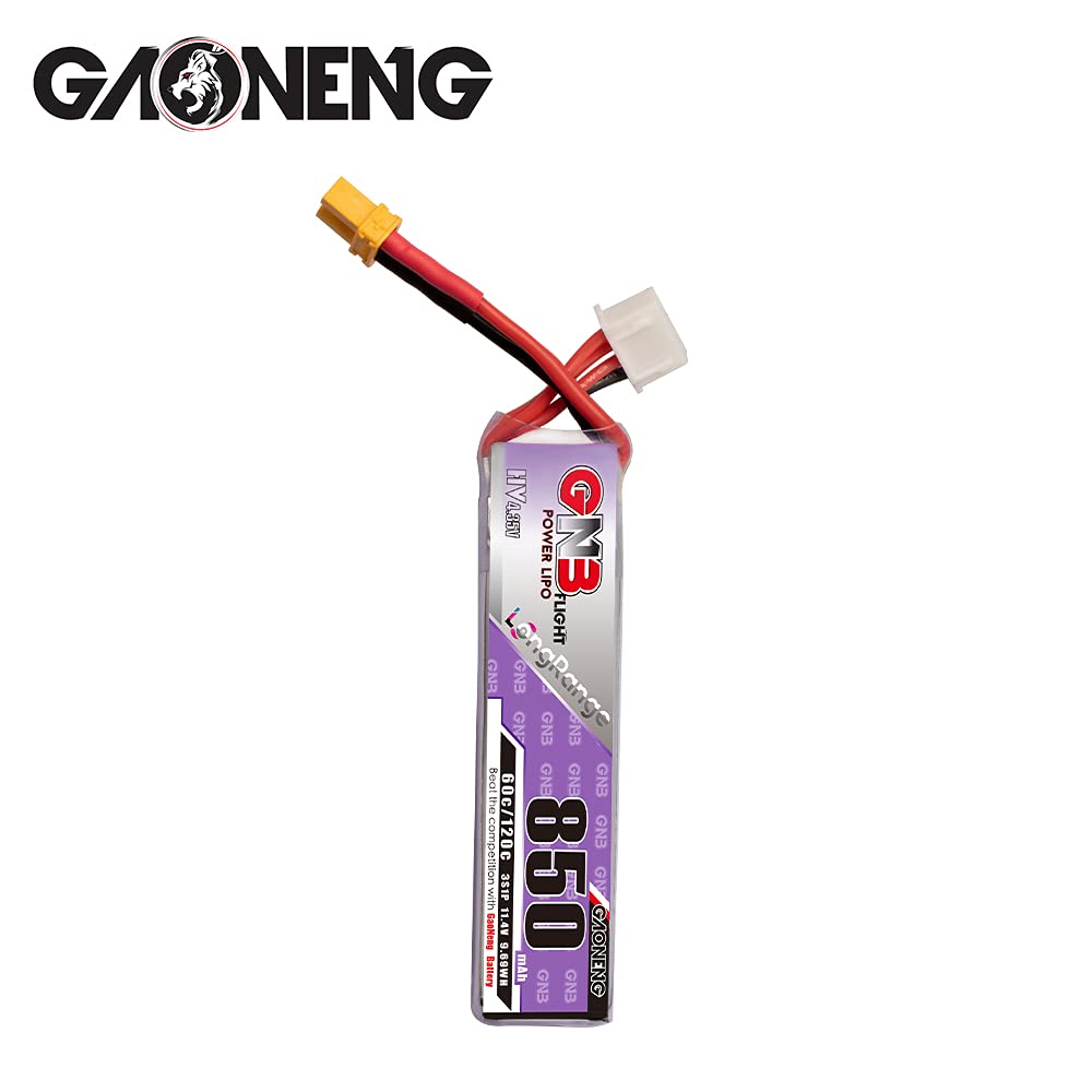 GAONENG 2pcs GNB LiPo Battery 850mAh 3S 11.4V HV 60C 120C Long Range XT30 Connector Long Type for Cinewhoop Mini Micro FPV Frees