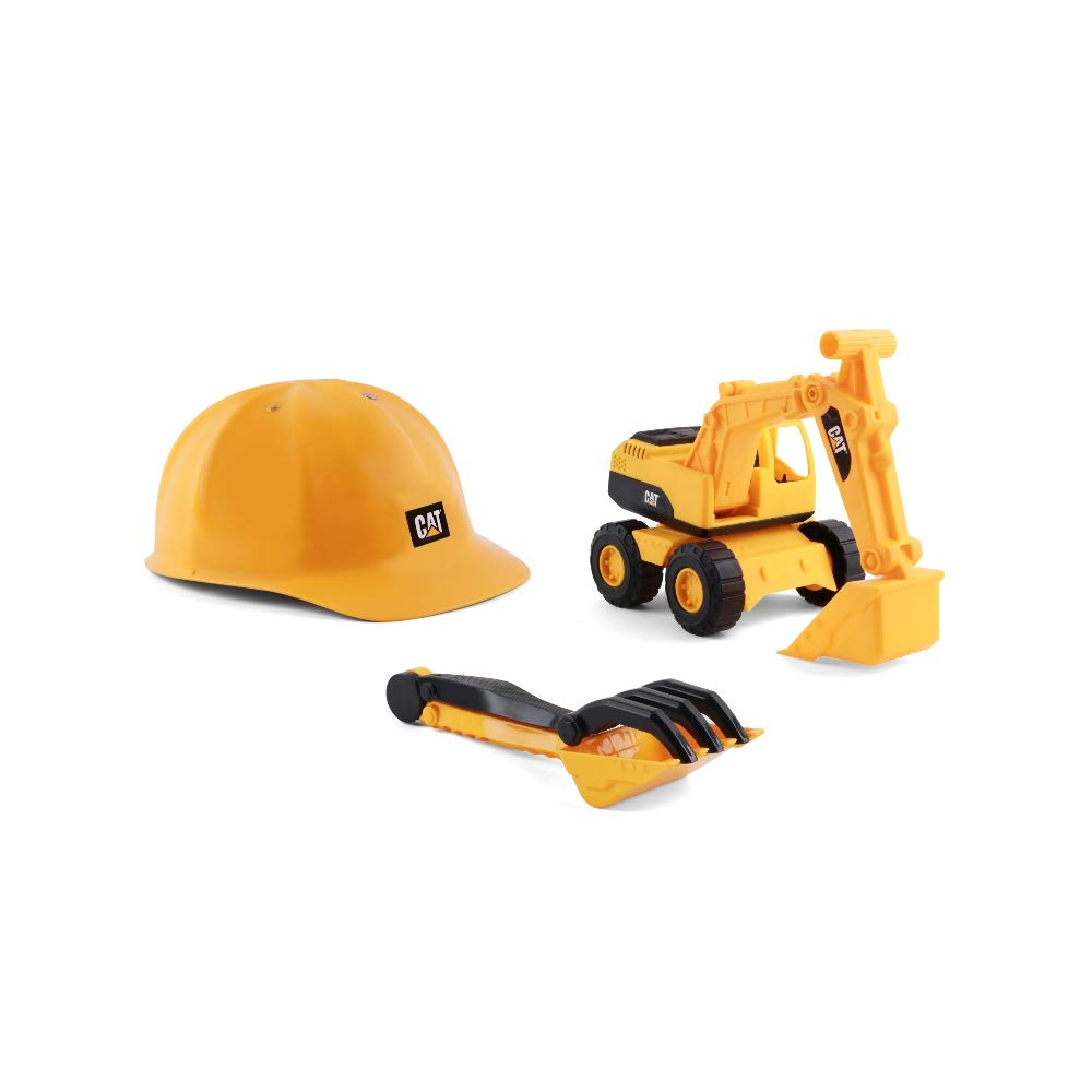 CAT Construction Toys Construction Excavator Sand Set Outdoor Toys - 10 Cat Toy Dumps Truck & Loader, Hard Hat, Shovel, Rake