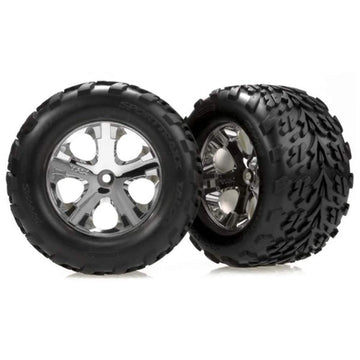 Traxxas 3668 Talon Tires Pre-Glued on 2.8'' Chrome All Star Wheels, Electric Rear (pair)
