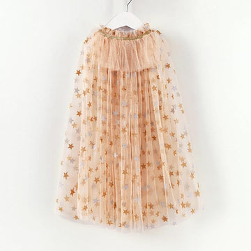 TPMG Princess Tulle Cape for Little Girls Halloween Costume Cloak Dress Up Clothes Pretend Play Party, Sparkling Apricot