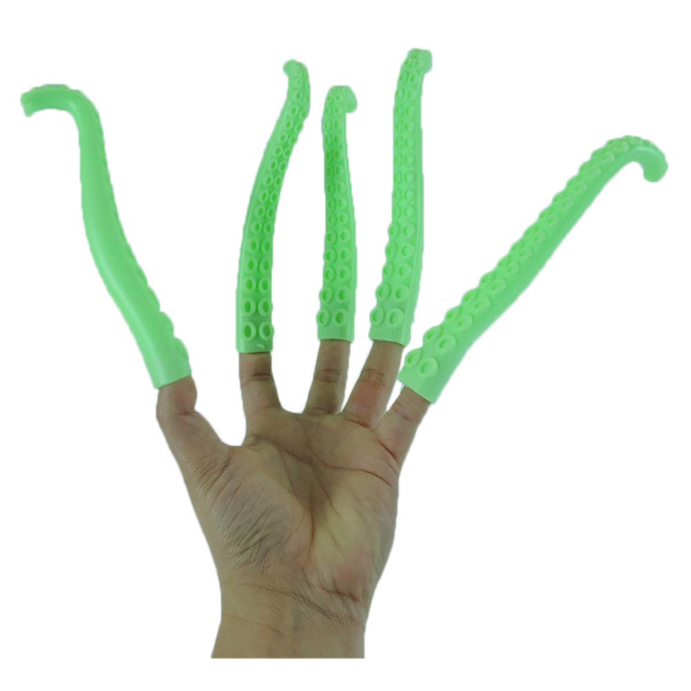 5 Silicone Finger Tentacle Puppets Green