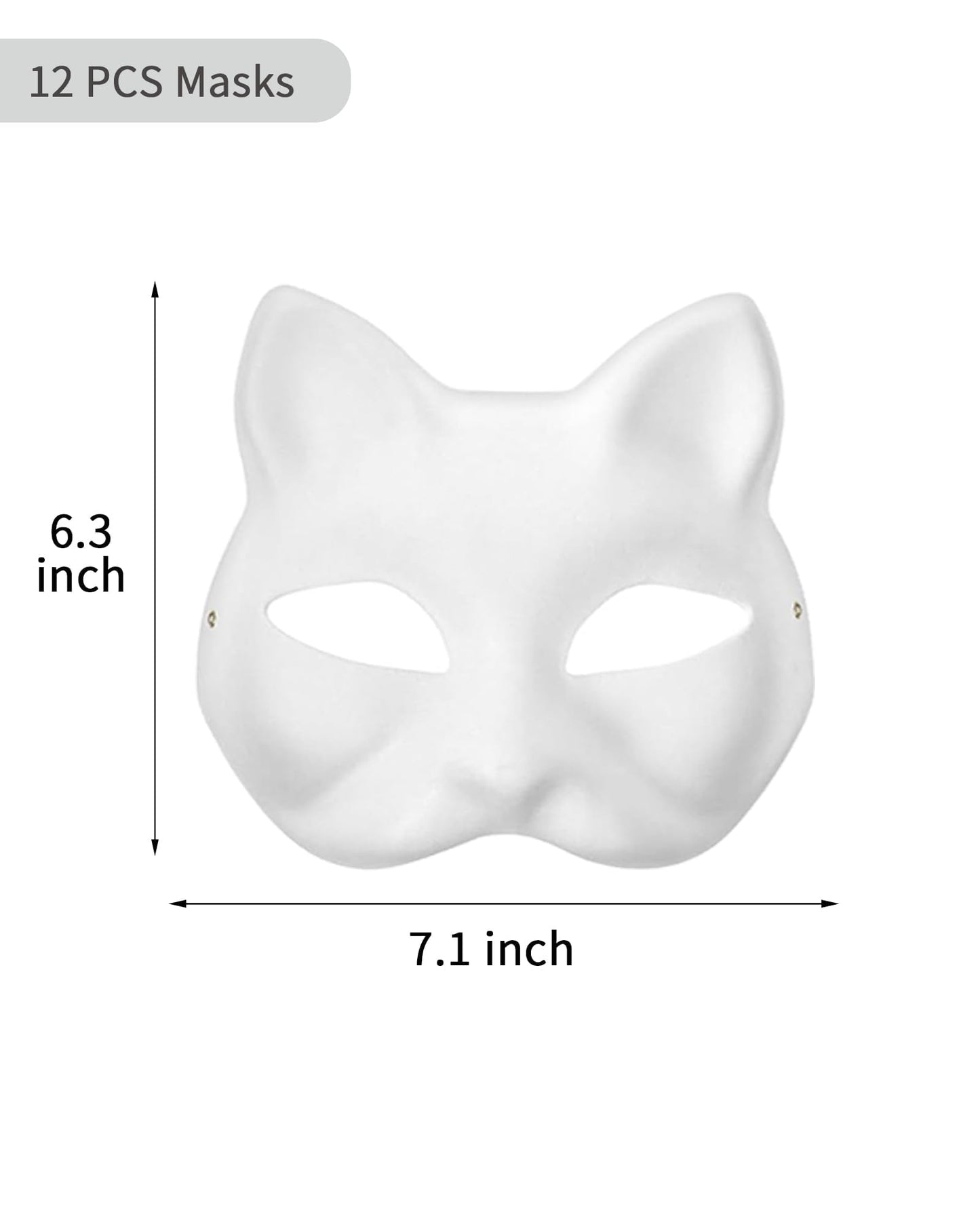 XIPEGPA 12 PCS White Paper Cat Masks - Large Blank Animal Cosplay Facemask for DIY Painting, Masquerade Costume Prop
