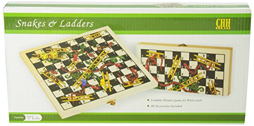 CHH Games Folding Wooden Snakes and Ladders Game - Brown, Model CHH1158, Classic Family Fun