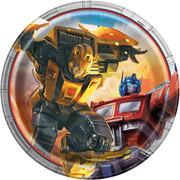 Transformers Party Supplies Bundle Pack includes 16 Dessert Cake Plates, 1 Plastic Table Cover