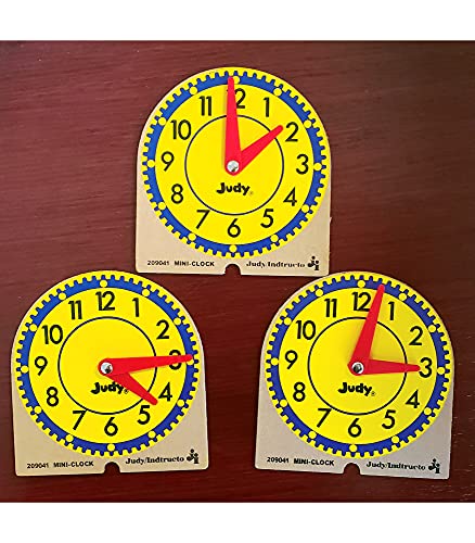 Carson Dellosa Mini Judy Clock Telling Time Clock Set, 12 Mini Judy Clocks, 4'' X 4'' Telling Time Teaching Clocks For Kids, Kin