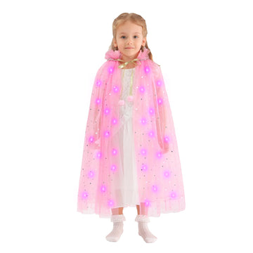 Hsctek Light Up Princess Cape, Pink Princess Dress Up Tulle Cape, Coloful Princess Outfit Costume Accessories Kids Toddlers Girls
