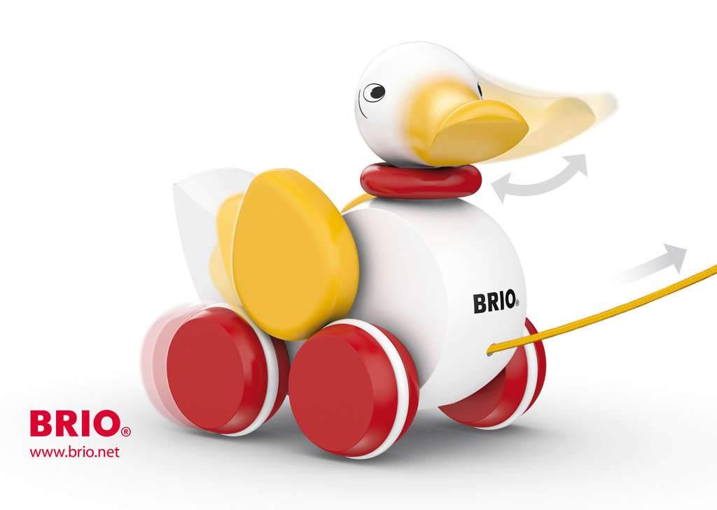 BRIO Pull Along Duck Toy - Engaging Wood Baby Toy for Toddlers 1+ | Flapping Wings | Medium Size | White | Model 30323