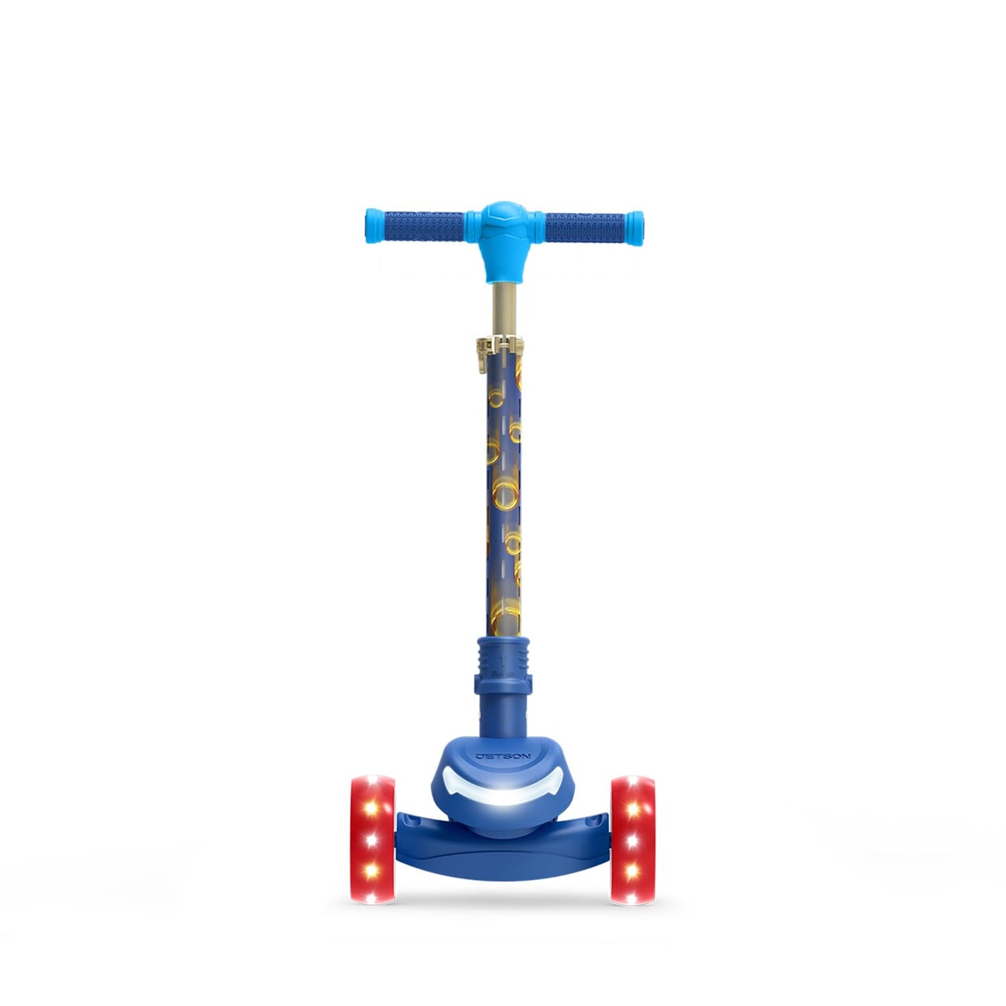 Jetson Sonic Three-Wheel Light Up Kick Scooter, Light up Stem & Wheels, Height Adjustable Handlebar, Rear Brake, Foldable, Ages