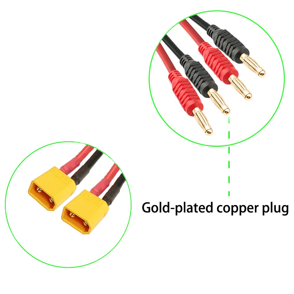 WOODGUILIN XT30 Connector Plug,4mm Banana Plugs Battery Charge Lead Adapter,with 16AWG 30CM Cable Connector,Battery Connect Cabl