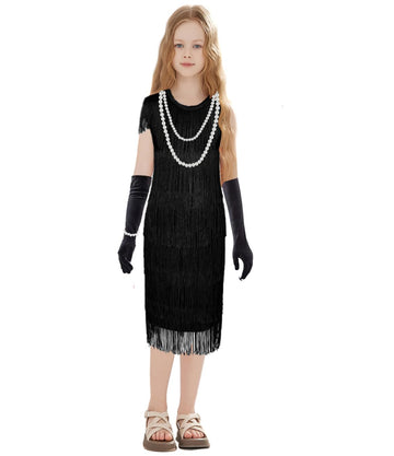 Kids 1920s Flapper Costume for Girls Dress with Accessories Set Kids Halloween Party Cosplay 7-9 Years