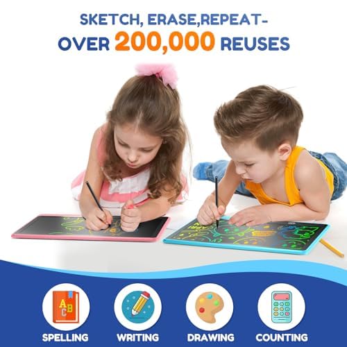 POPERFUN 2 Pack LCD Writing Tablet for Kids, 16 Inch Rechargeable Erasable Doodle Board Colorful Toddler Drawing Pads, Preschool