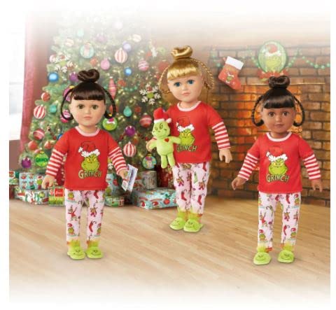 My Life As Grinch Sleepover 18 Inch Doll Christmas Holiday Collectible W/Bonus (Brunette/Green)