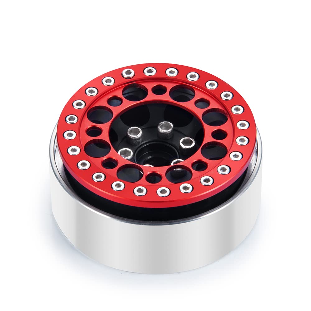 RCLIONS 4pcs Aluminum 1.9inch RC Beadlock Wheel Rim Replacement Ring for 1:10 Crawler RC Car 1.9'' Wheels/Rims (Red)