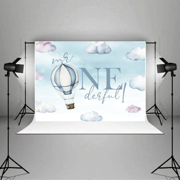 1st Happy Birthday Backdrop for Boy Mr.Onederful Baby Boy Kids One Year Old Party Decorations Banner Supplies Blue Clouds Hot Ai