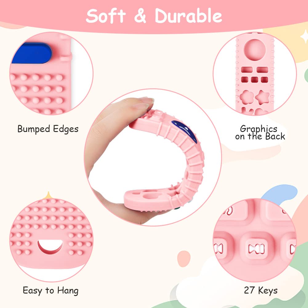Baby Teether Toys Silicone, Remote Control Shape Teething Toys With Hollow Teether Tube And Pacifier Clip, Silicone Baby Teething Toys For Over 3 Months, Bpa Free Baby Teething Toys (Pink)