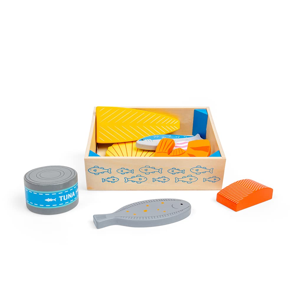 Bigjigs Toys Wooden Seafood Crate - Play Food and Role Play Toys
