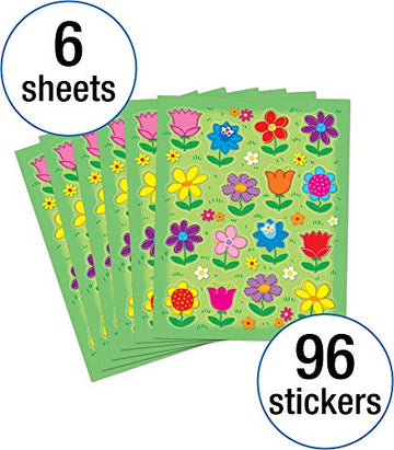 Carson Dellosa 96 Flower Stickers For Kids, 6 Sheets Of Sunflowers, Tulips, Daisies, And More For Spring Crafts, Scrapbooking, Teacher Planner, Reward Chart, School Supplies, Classroom Must Haves