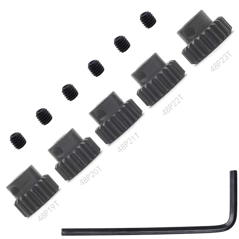 48P Hardened Steel Upgrade Pinion Gear Set: 19T 20T 21T 22T 23T fit 3.175mm (1/8-Inch) RC Motor Shaft (Work with Steel Spur Gear