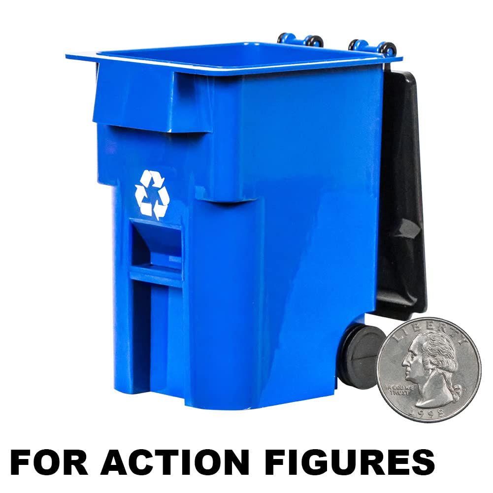 Set Of 4 Mini Trash & Recycling Cans With Lid & Wheels For Wwe Wrestling Action Figures