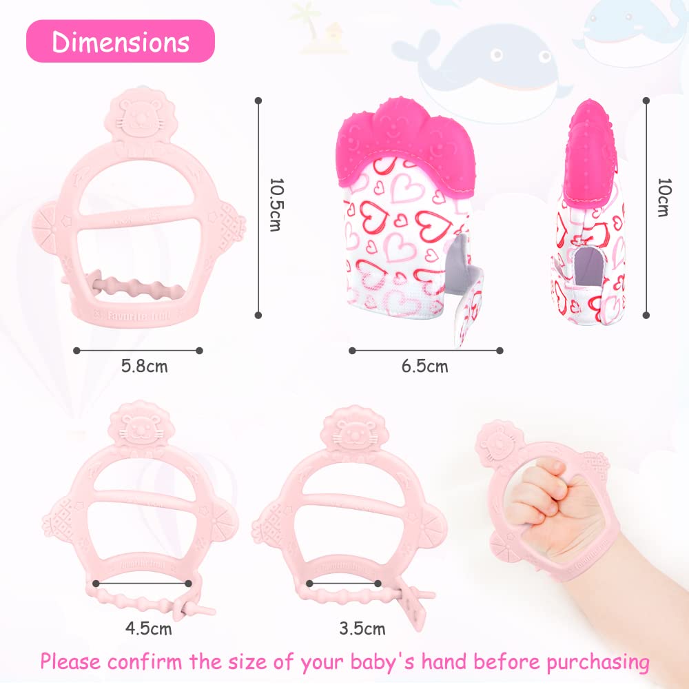 Vicloon Silicone Teething Mitt, 2Pcs Baby Teething Mitten, Baby Teething Toy With Adjustable Strap, Crinkle Sound And Textured, Baby Teething Mitten Self Soothing Baby Chew Toys For 0-6Month Infant