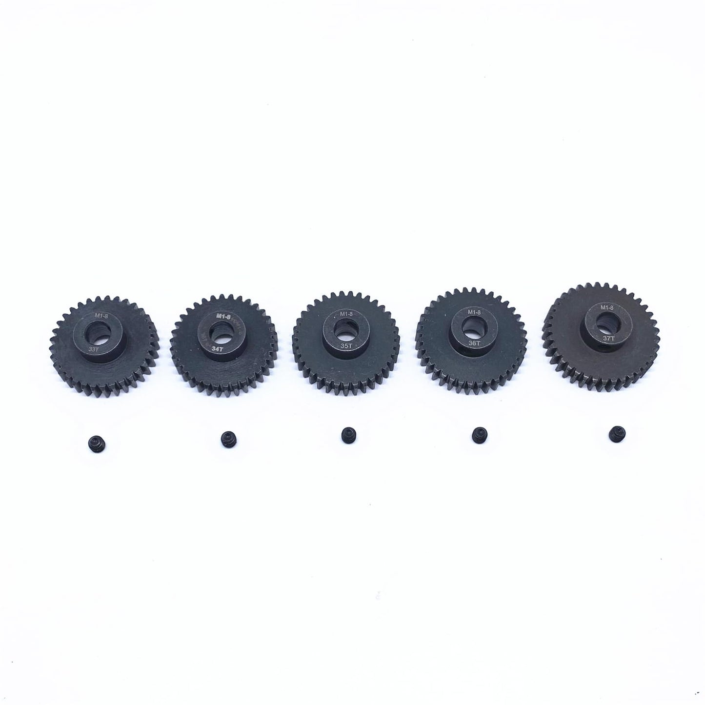 KingVal Replacement 5PCS M1 8mm 33T 34T 35T 36T 37T Steel Pinion Motor Gear Compatible with 1/5 RC Car Brushed Brushless Motor
