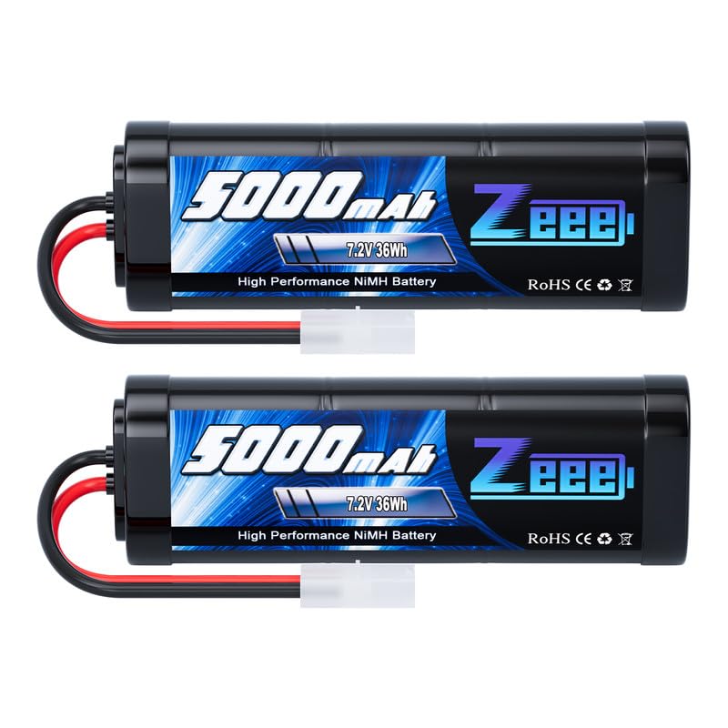 Zeee 7.2V 5000mAh NiMH Battery with Tamiya Plug 6-Cell Rechargeable Battery Pack High Power for RC Car Truck Truggy Buggy Associ