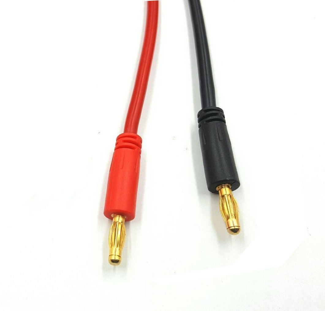 FLY RC 2pcs Lipo Battery Charge Cable with 4.0mm Gold Plated Banana Plug, 14AWG Silicone Wire for RC Cars - Slash, Rustler, Stampede,