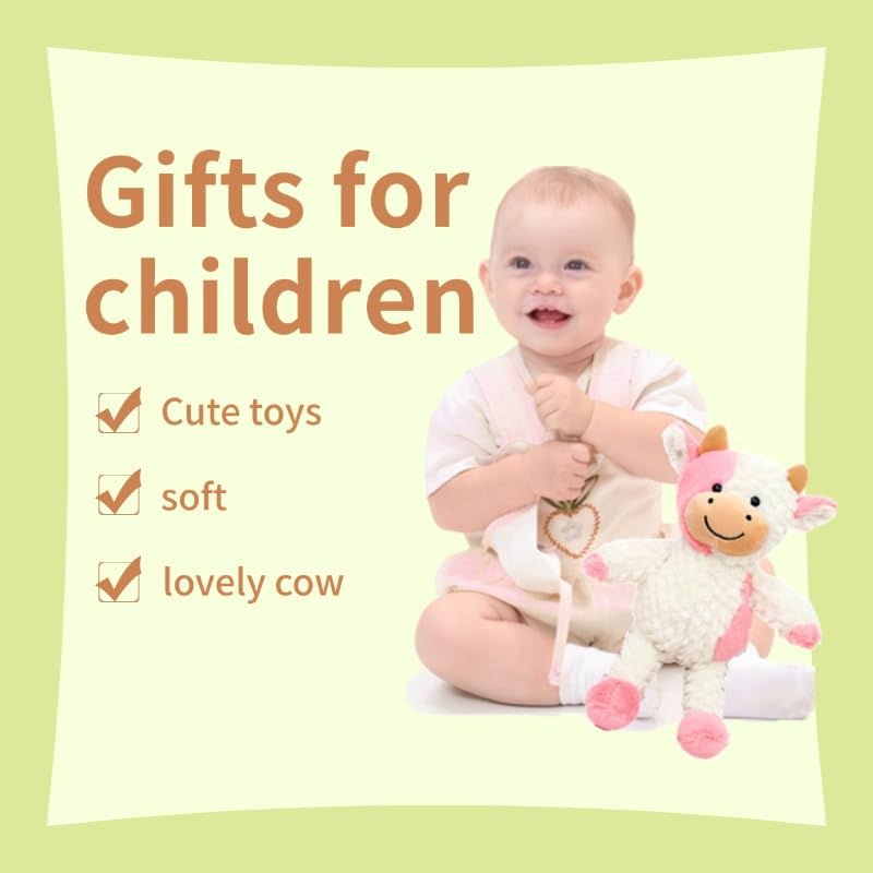 Yukouqian Cow Stuffed Animal Cow Plush Doll Toy 11.8 Inch For Girls Boys Christmas Children'S (Stand Cow Pink)