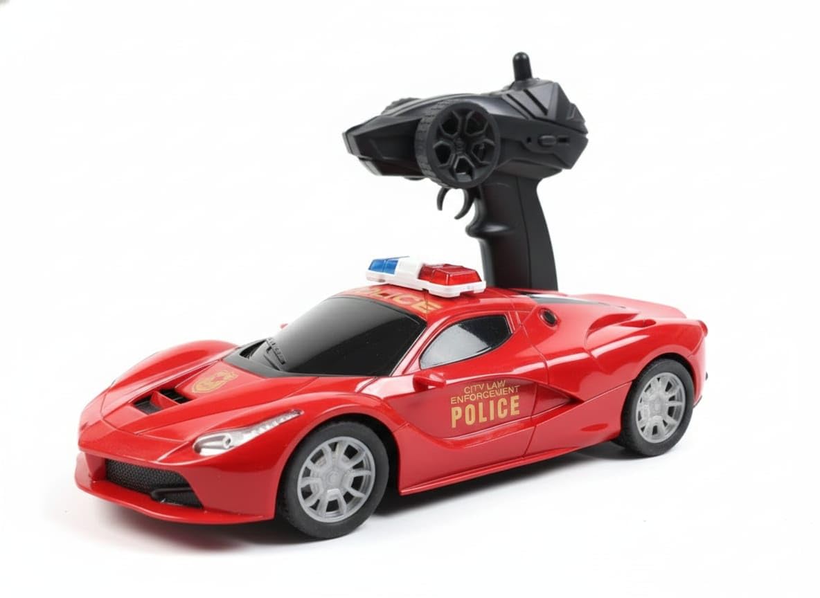 Vu Toys Remote Control Police Car For Kids (4+ Years) Includes Usb Pin Charging Cable - (Red) High-Speed Rechargeable Rc Car Wit