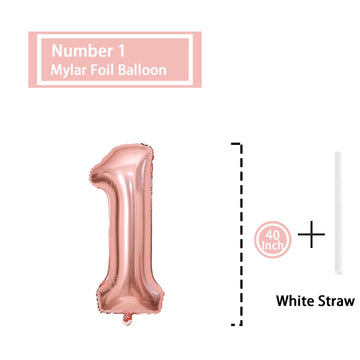 1 Number Balloon Rose Gold 40 Inch Big Foil Mylar 1St Balloons For 1 Year Old Boy Girl Birthday Party Decorations Wedding Annive