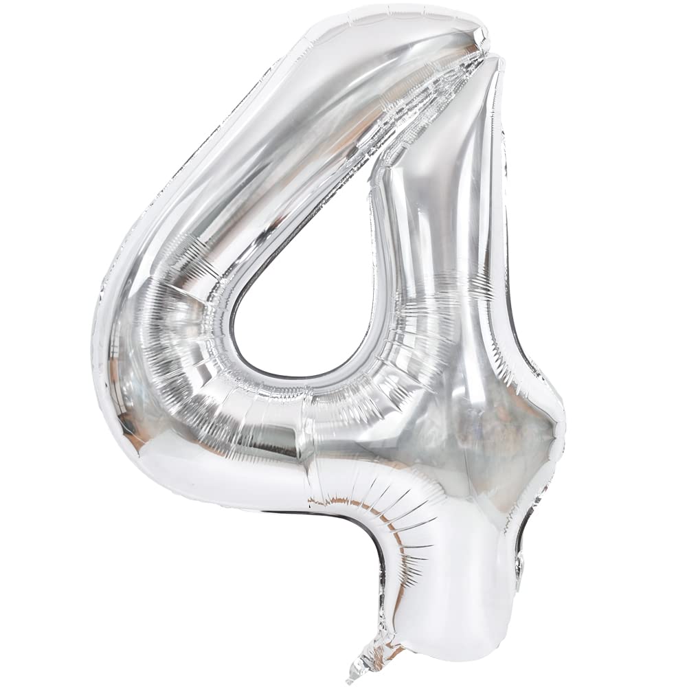 Toniful 40 Inch Silver Large Numbers Balloons 0-9, Number 4 Digital 4 Helium Balloons, Foil Mylar Big Number Balloons For Birthd