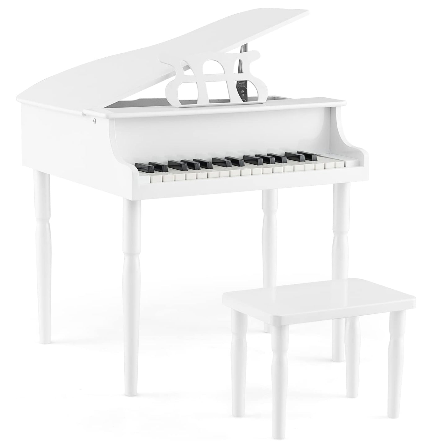 HONEY JOY Classical Kids Piano, 30-Key Mini Grand Piano with Music Stand and Bench, Wooden Musical Instrument Toy w/Lid & Music