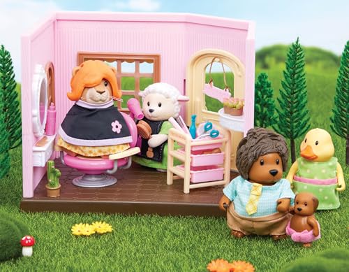 Li'L Woodzeez Lil Woodzeez – Animal Figurine Playset – Toy Hair Salon – Barbershop With Furniture – Storybook Included – 3 Years +