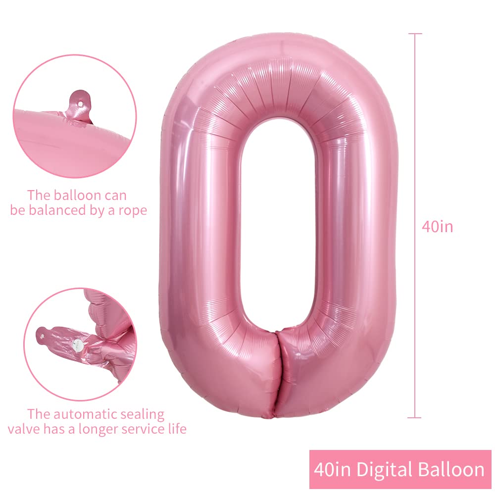 Toniful 40 Inch Light Pink Large Numbers Balloons 0-9, Number 0 Digital 0 Helium Balloons, Pink Foil Mylar Big Number Pastel Bal