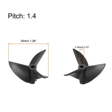 uxcell RC Boat CCW/CW Propeller 3.18mm Shaft 3 Vanes 35mm 1.4 P Fan Shape Pastic Black Rotating Propeller Props for RC Boat Pair