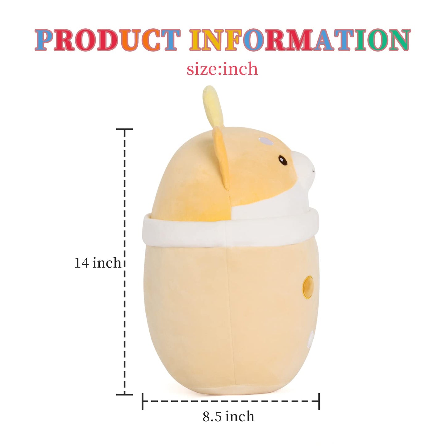 MMguai 14 inch Cute Big Boba Tea Shiba Inu Dog Plush Soft Hugging Pillow,Large Corgi Brown Pearl Milk Tea Stuffed Animals Toy Do