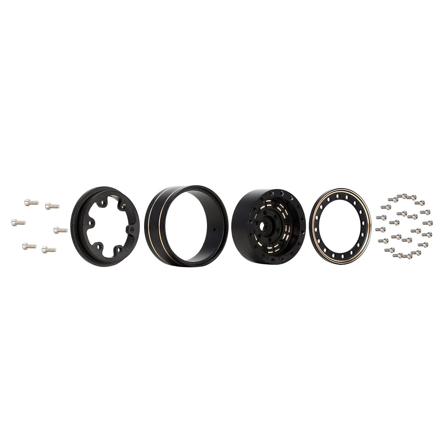 KingVal Replacement 4PCS Brass 1.0'' Beadlock Wheel Rims Tyre Rim Offset -3.15mm Wheel Hub 7mm Compatible with Axial SCX24 RC Cr